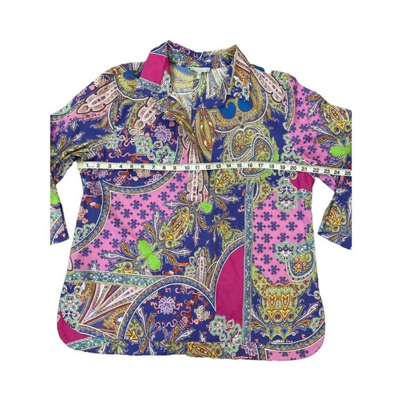 Hinson Wu Aileen 3/4 Sleeve Paisley Printed Shirt Button Back Size 16 $270 NWOT - Picture 10 of 16